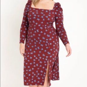 ELOQUII Plus Sz Puff Sleeve Square Neck Midi Dress